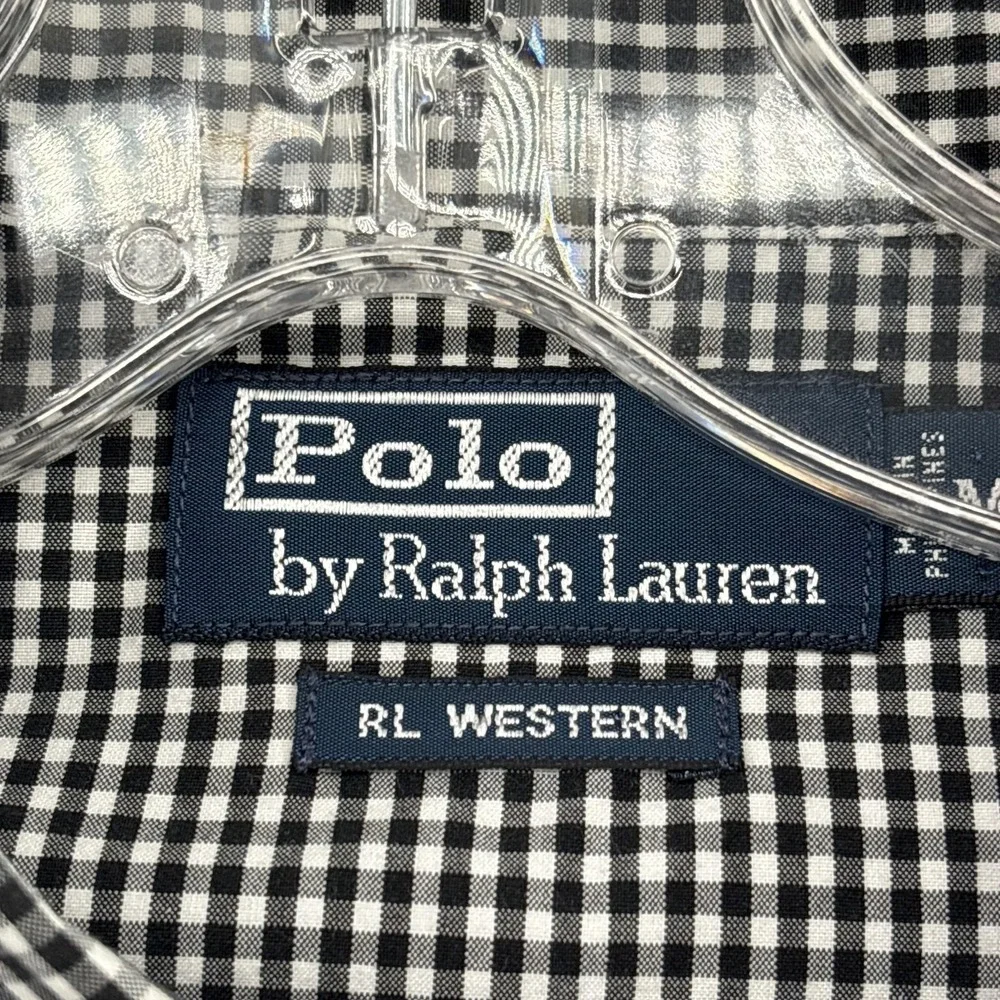 Polo Ralph Lauren Shirt Mens Medium Black Check RL Western Snap Long Sleeve